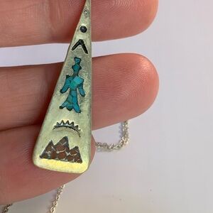 Vintage-Inspired Turquoise & Coral Inlay Pendant Necklace. Real silver 🩷
